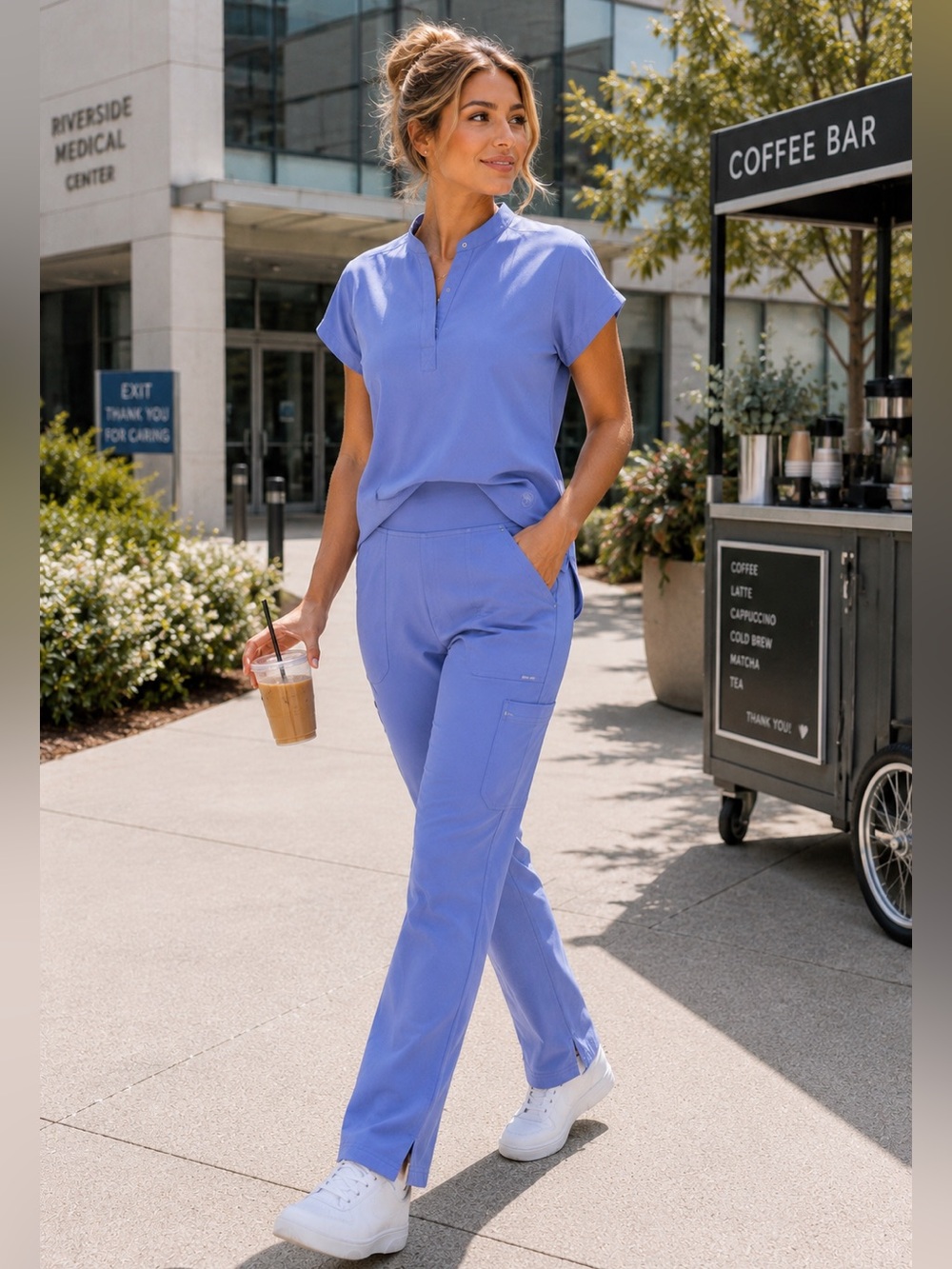 Healing Hands Purple Label Ceil Blue Scrub Set | Yoga Pants & Dolman Top M